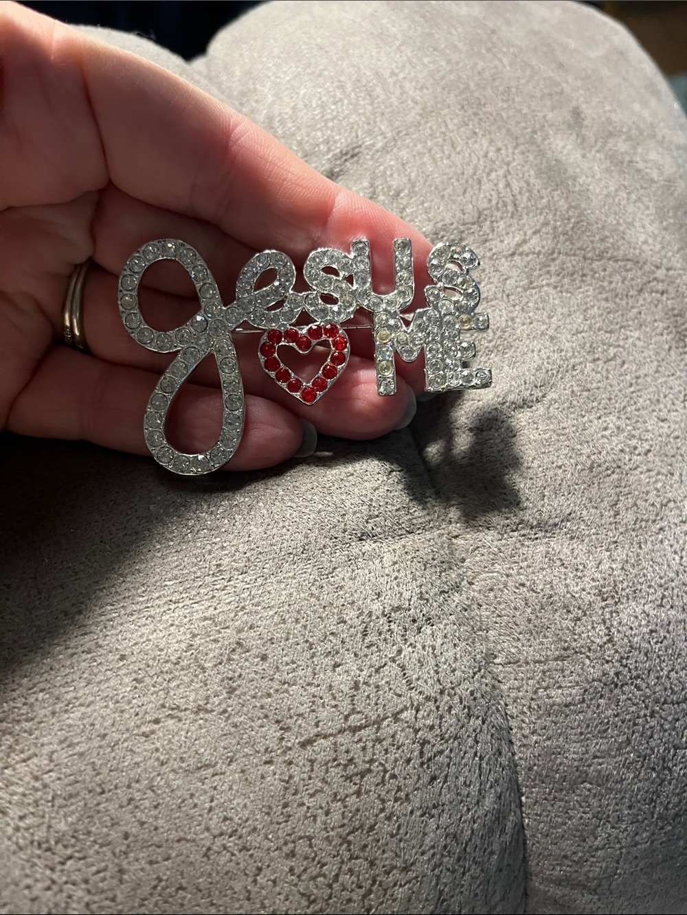 Rhinestone 'Jesus Loves Me' Pin with Red Heart Accent 1712